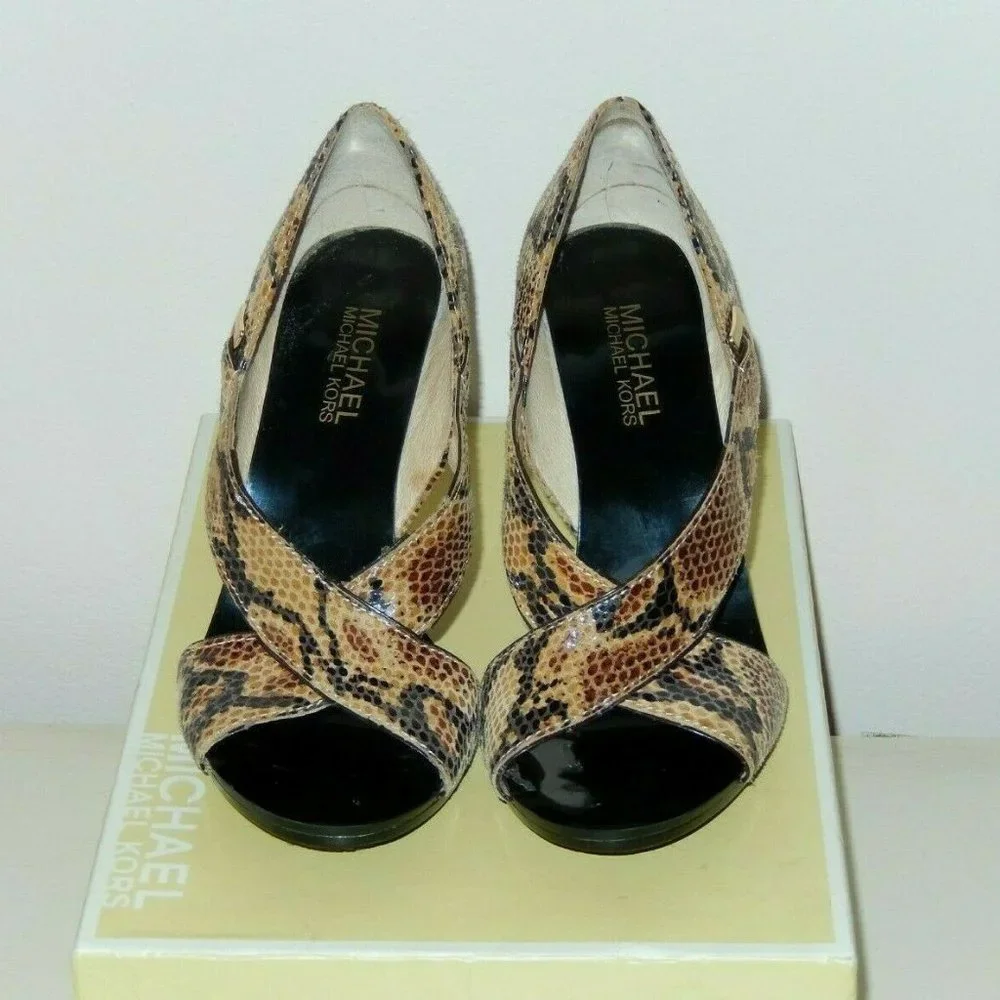 Michael Kors Heels 5.5 Iona Camel Reptile Snake Sandals Worn Once with Box